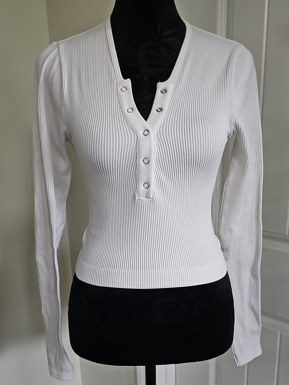 Urban Outfitters Cream Ribbed Henley Long-Sleeve Top, Medium